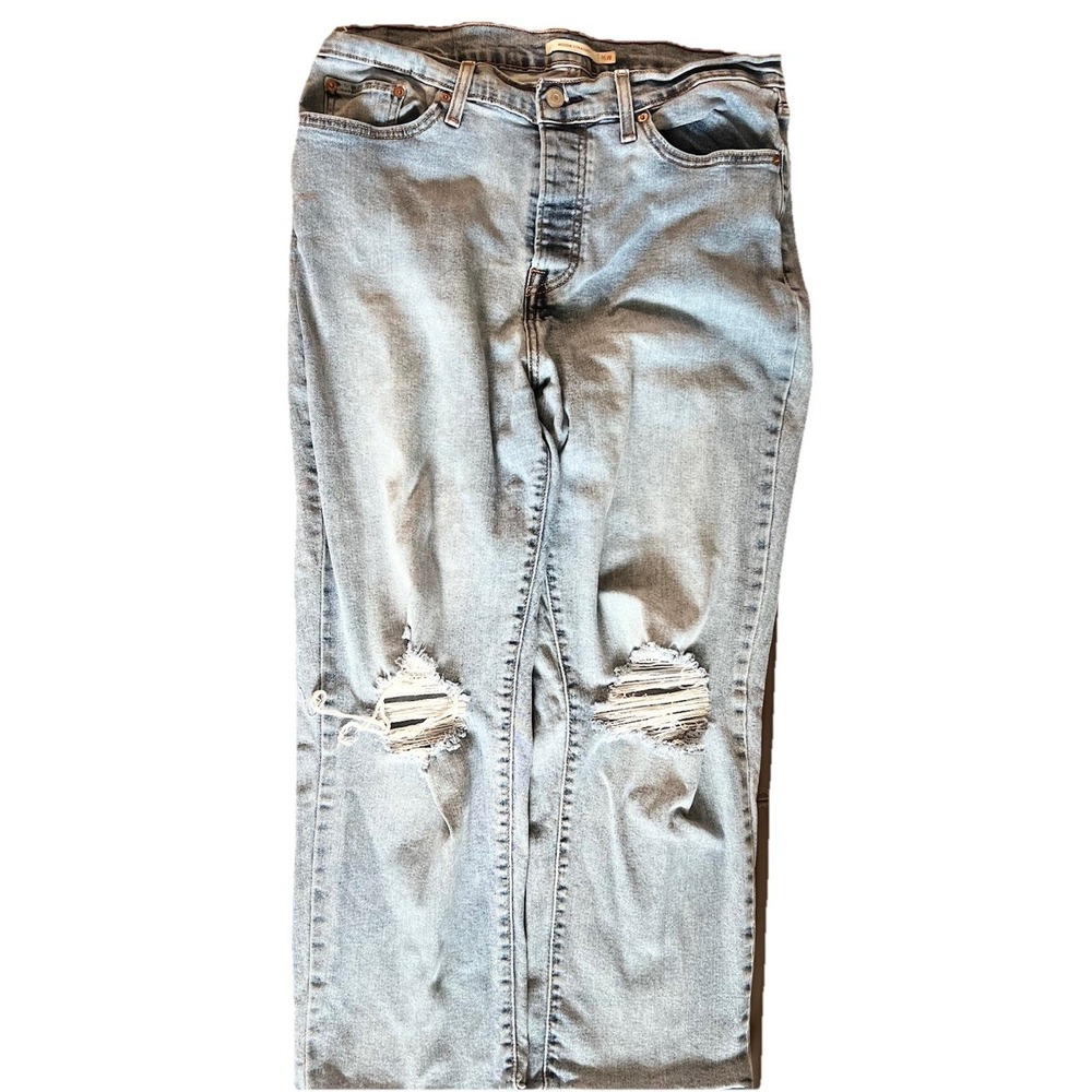 Levi's Wedgie Straight Womens 16  Distressed Knee Jeans Light Wash Ankle Denim